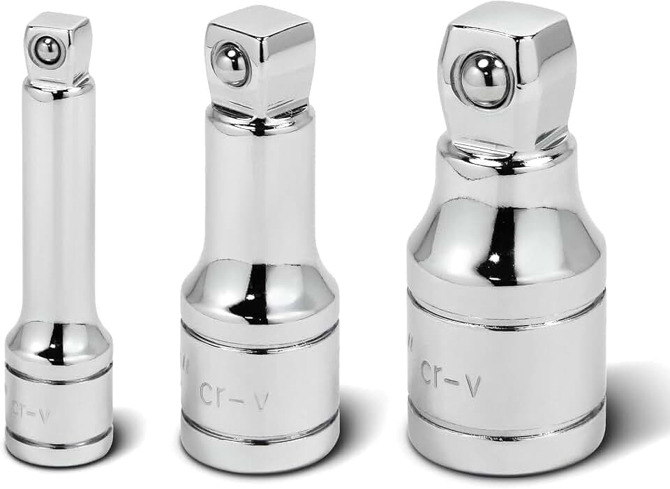 Powerbuilt 1/2-inch Drive Wobble Extension Set, 3 Piece, 1/4-inch, 3/8-inch, 1/2-inch, Up to 25 Degree - 640849, Silver