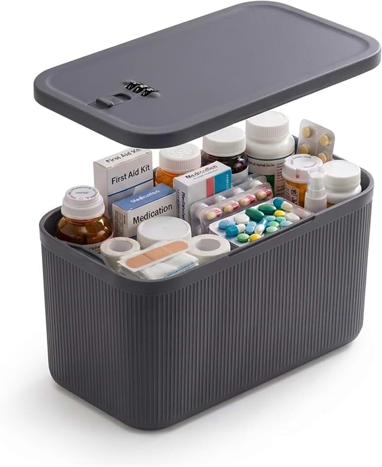 Upgraded Medicine Lock Box with Combination Lock, 3L Larger Capacity Lockable Storage Box for Medication, Pills & First Aid Supplies, Box with Lock for Home, Fridge, Dorm, Office, Snacks, Phones