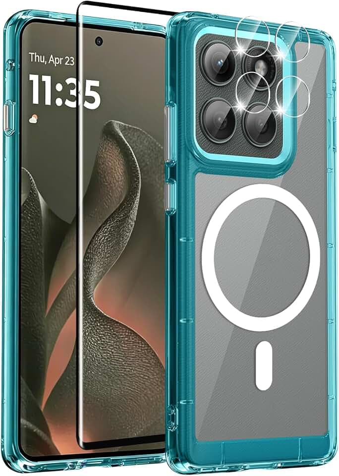Magnetic for Motorola Edge 2025 Case, with Screen Protector & Camera Lens Protector, [Non-Yellowing] [Shockproof Military] Transparent Back Slim Bumper Cover Phone Case for Moto Edge 2025, Blue