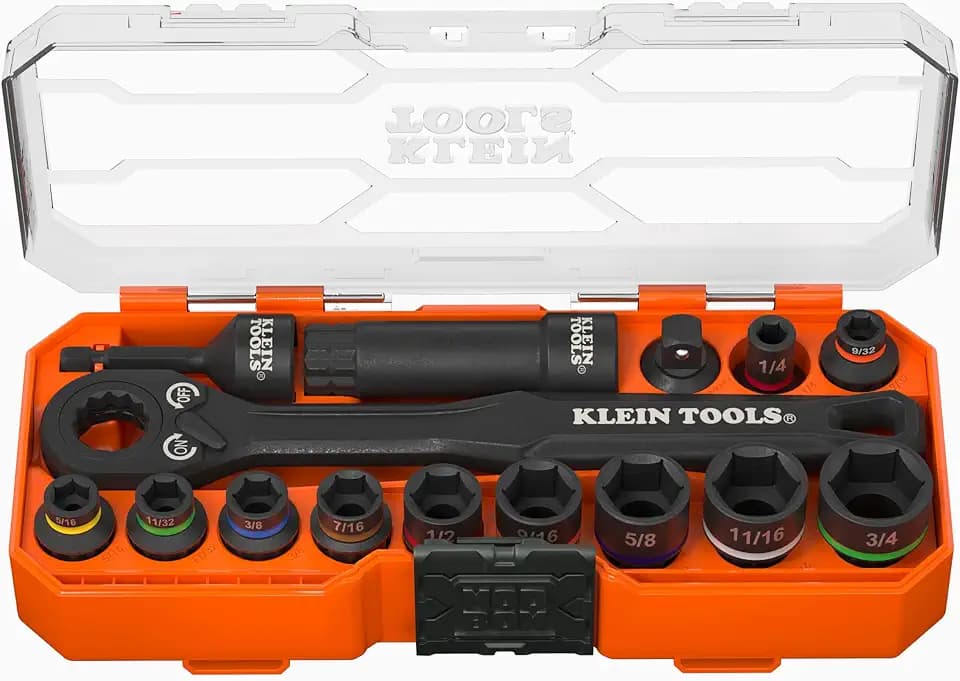 Klein Tools 65400 KNECT 15-Piece Pass Through Socket Set, SAE Impact Set with MODbox Case, Sockets, Bits, Accessories and 3/8-Inch Drive Adapter