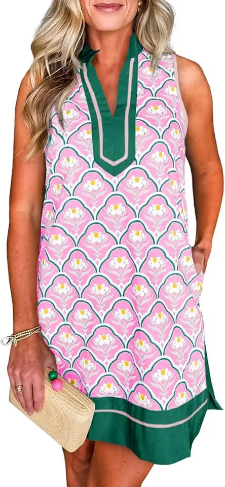 Cicy Bell Womens Summer Floral Print Beach Casual V Neck Boho Mini Dresses