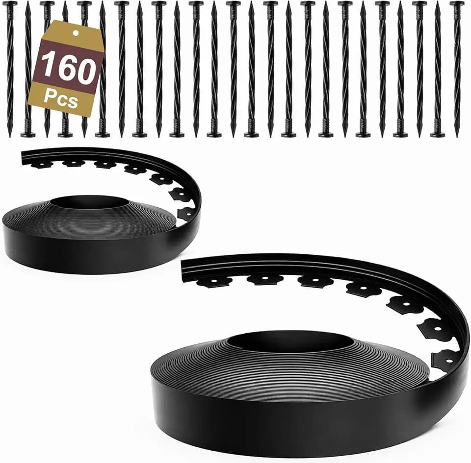 Landscape Edging 1.5 Inch Tall 110FT with 160 Stakes, Ribbed Garden Edging