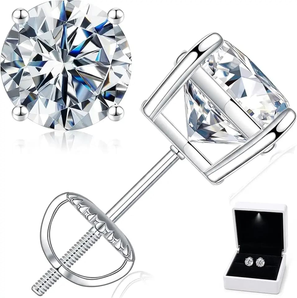 Moissanite Stud Earrings for Men Women Screw Back 925 Sterling Silver