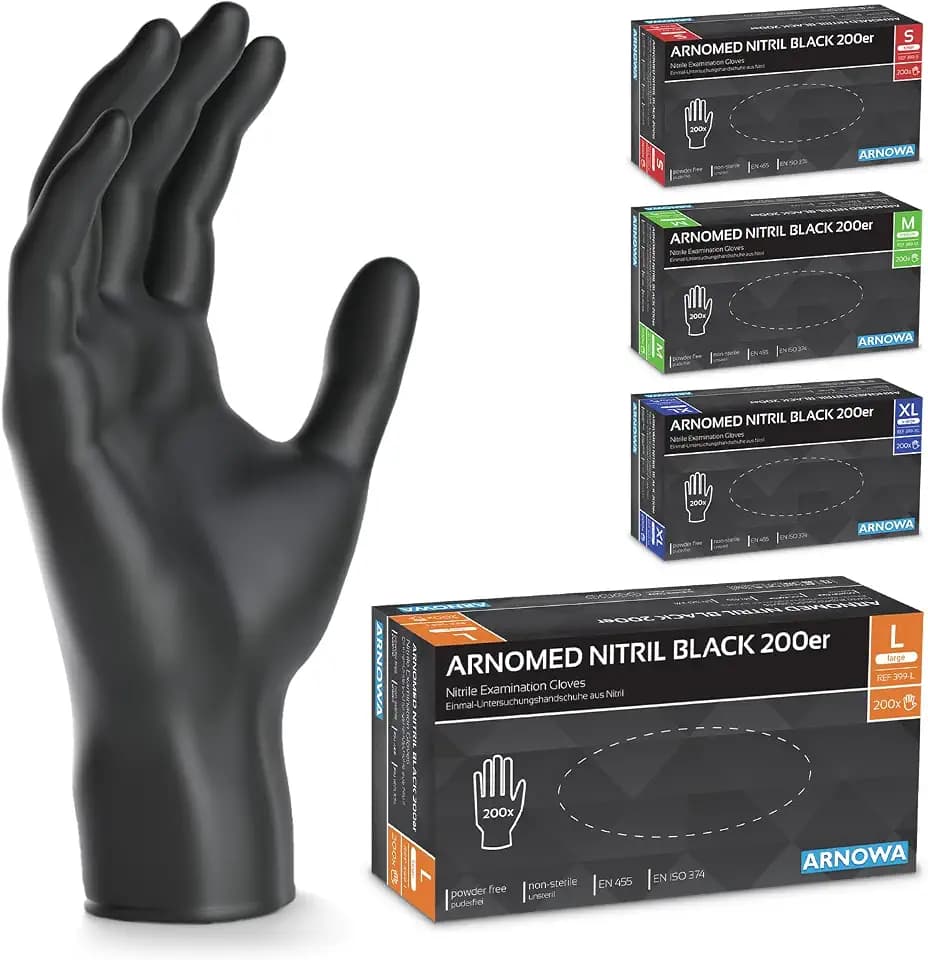 200x ARNOMED® Einweghandschuhe Schwarz, Nitril Handschuhe L