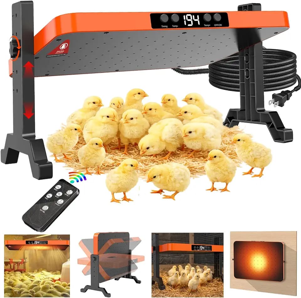 Chicken Coop Heater,200 Watts Chicks Brooder Heater with Overheating Protection,Radiant Heat Panel with Remote Control Timer & Adjustable Temp,Large Poultry Brooder for 25 Chicken,UL-Compliant