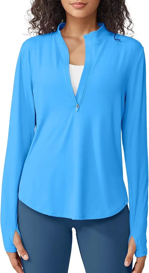 G4Free Sport Shirts für Damen Langarmshirts UPF 50+ Sonnenschutz Shirt mit Halber Reißverschluss UV Schutz Sport Bluse Leichte Schnell Trocknende Rashguards Wandershirt