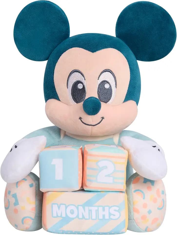 Disney Baby My First Year Mickey Mouse and Milestone Blocks, 11-inch Plush Toy, 4-pieces, Kids Toys for Ages 0+ by Just Play