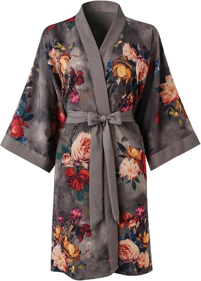 Damen Kimono Kurz Robe Bademantel Nachthemd für Frauen