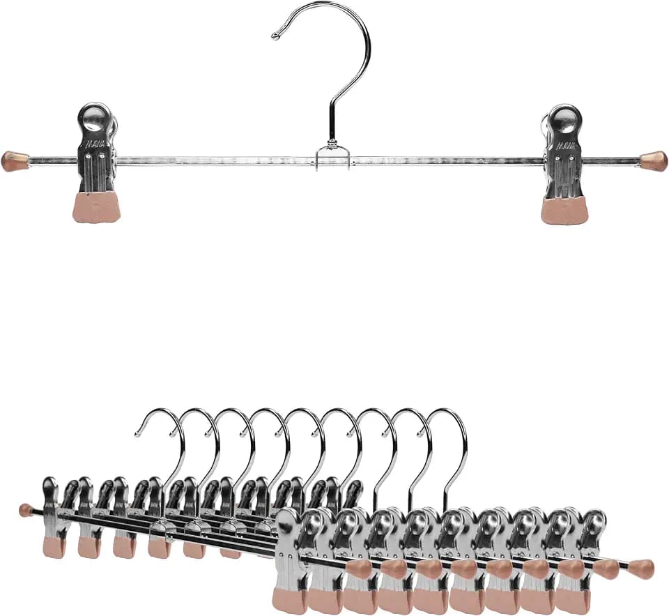 MAWA by Reston Lloyd Non-Slip Space-Saving Metal Clothes Hanger for Pants & Skirts with Two Non-Slip Clips, Style K/30D, 12-Inch Wide, Set of 10, Latte