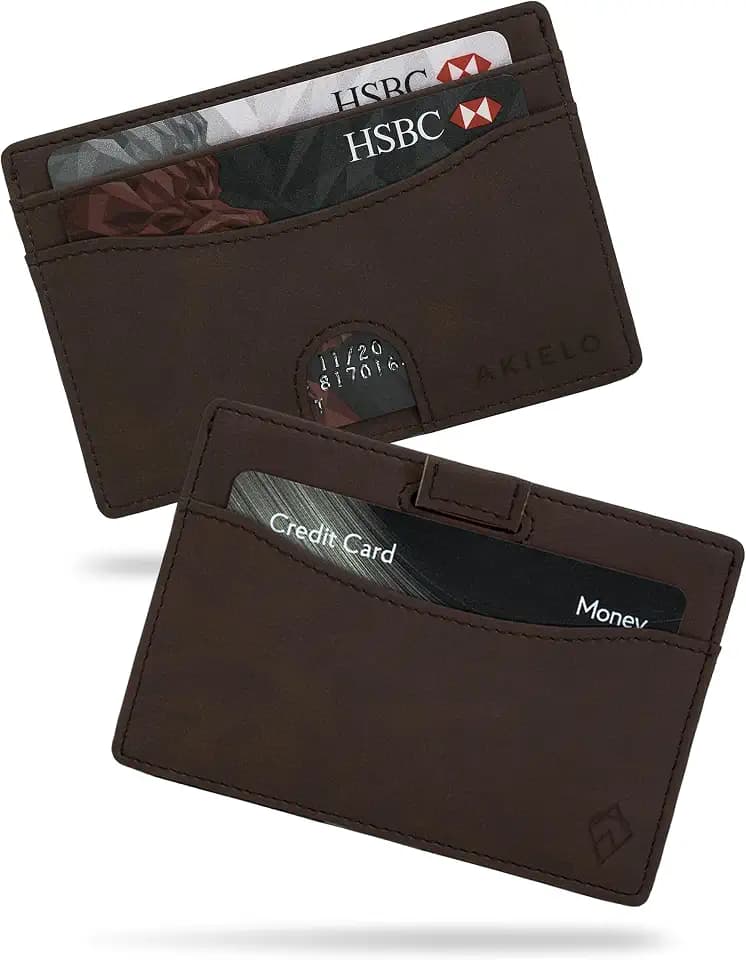 AKIELO Kartenetui mit RFID Schutz und Geschenkbox – Minimalistisch Herren Geldbörse – Kompakte und Schlanke Wallet (Echo - Dunkle Mokka Ausgabe)