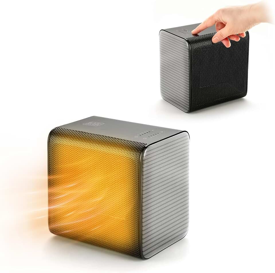 Avilia Keramikkonvektor für den Tisch, 18 x 18 x 13 cm, 900/1800 W mit PTC-System für schnelles und gleichmäßiges Aufheizen – bequemer Thermostat und Timer bis zu 7 Stunden für automatische