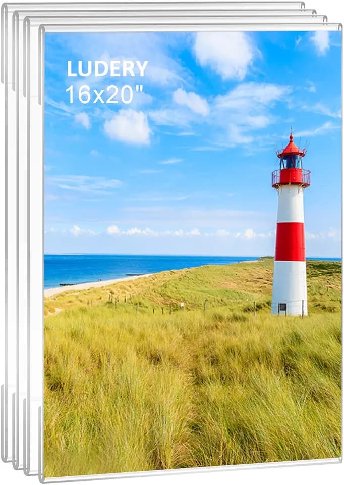 16x20 Acrylic Picture Frames,Set of 4 Clear Photo Frame for Wall,Clear Frameless picture Frames 16 x 20,Floating Hanging Picture Frames 16 x 20 for Home, School, Office