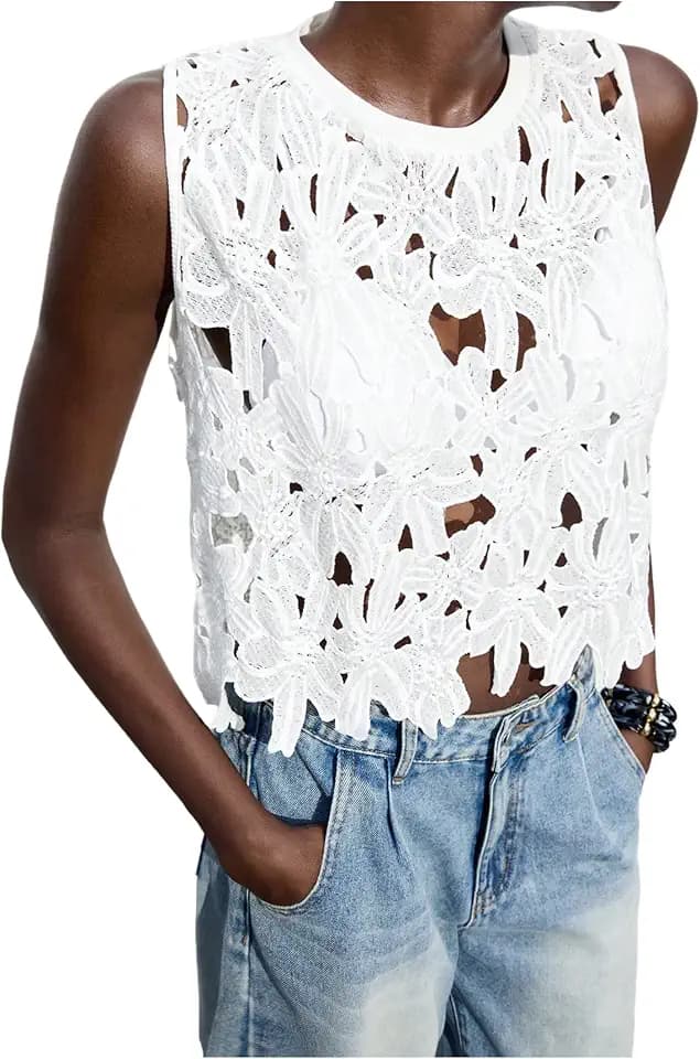 SHENHE Women's Sheer Tank Tops See Through Polka Dots Asymmetrical Top Summer Sleeveless Vest Shirts