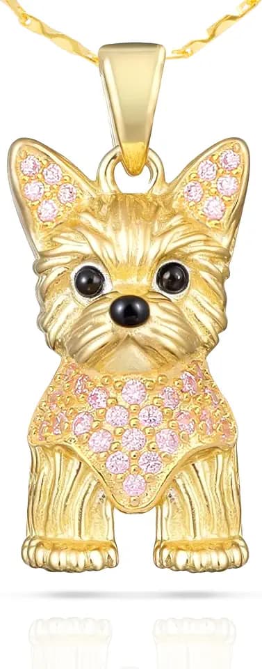 Dog Memorial Gifts for Dog Moms, 925 Sterling Silver Chihuahua/Yorkshire Pendant Necklace, 18K Gold plated Fine Jewelry Christmas Gifts for Women Girls 18"+2"