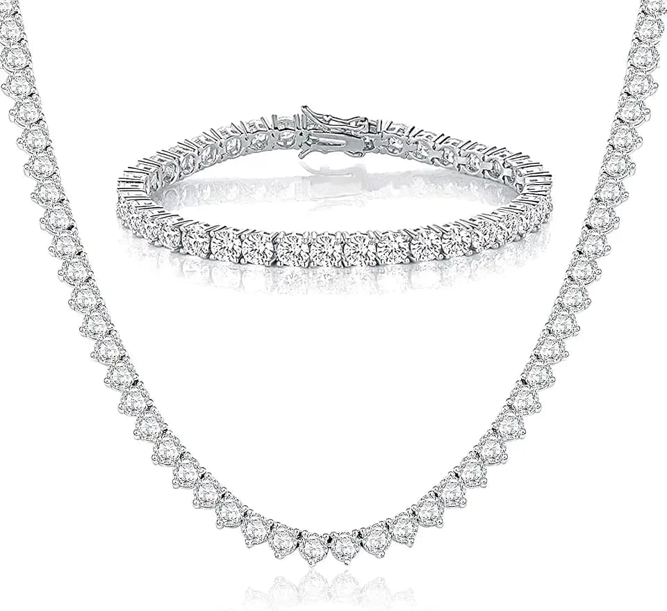 MDFUN 4mm Tennis Necklace Bracelet Jewelry Sets