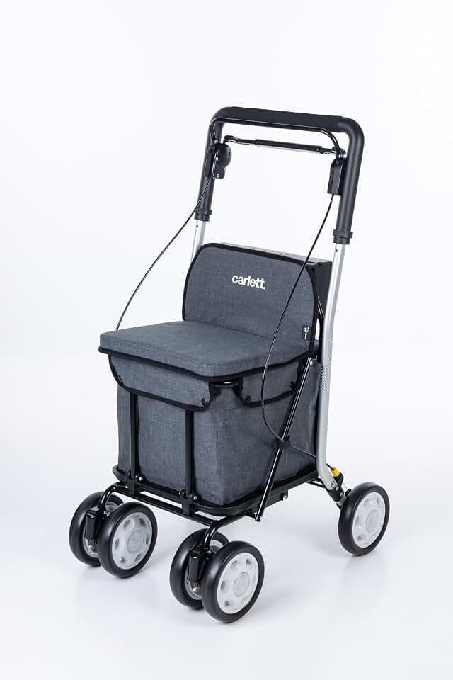 Carlett Rollator und Einkaufstrolley mit Sitz, EU-Medizinprodukt, höhenverstellbarer Griff, Doppelfeststellbremse, Räder in 3 Positionen, leicht und kompakt – Comfort Move, Dunkelgrauen
