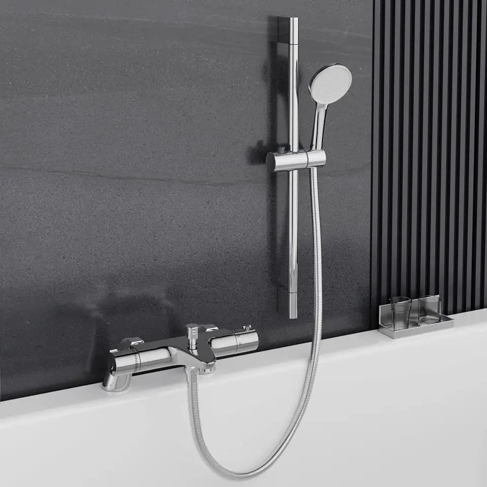 MORADO Mischbatterie für Badewanne und Dusche mit Thermostat,Duschthermostat Mischbatterie Wandmontage mit Brausegarnitur 700mm,Handbrause,1.5m Schlauch