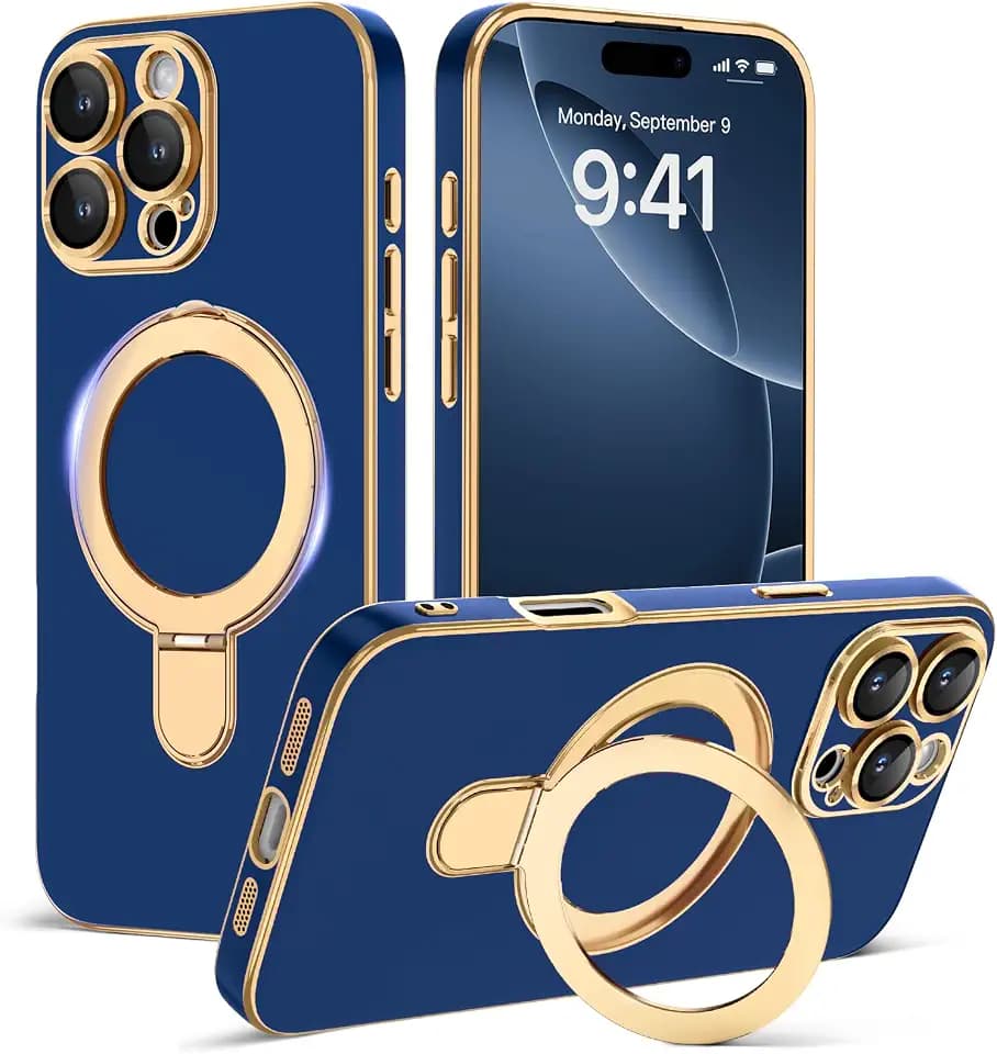 Magnetic for iPhone 16 Pro Max Case with Stand, Navy Blue