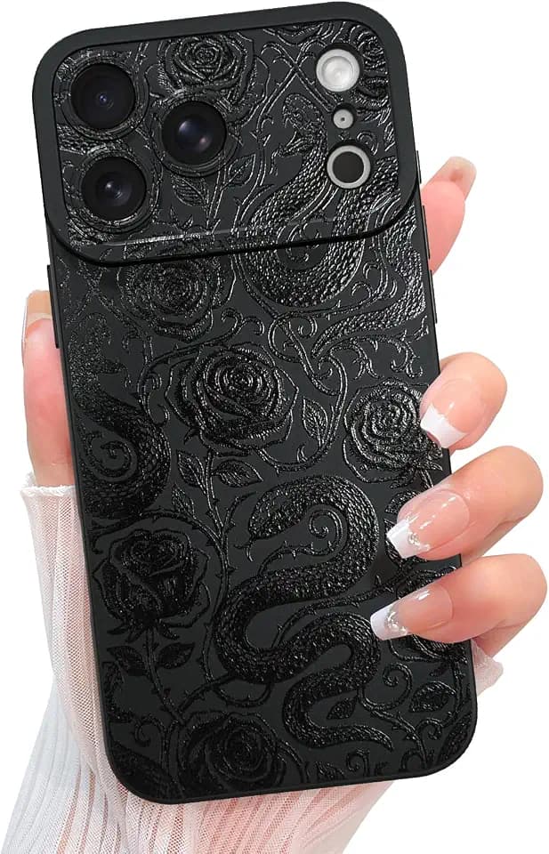KANGHAR Designed for iPhone 17 Pro Max Case, Black Goth Snake & Rose
