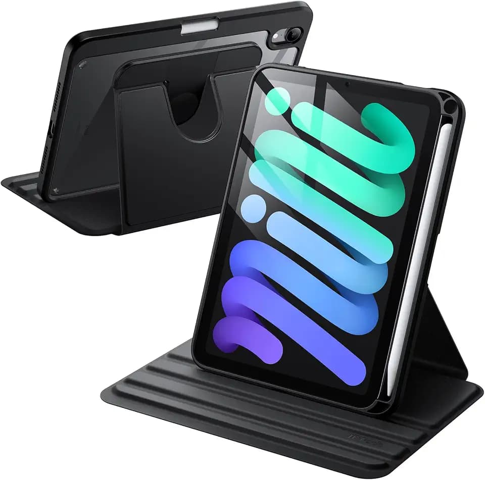 JETech 360° Rotating Case for iPad mini A17 Pro/6th Gen (2024/2021), Black