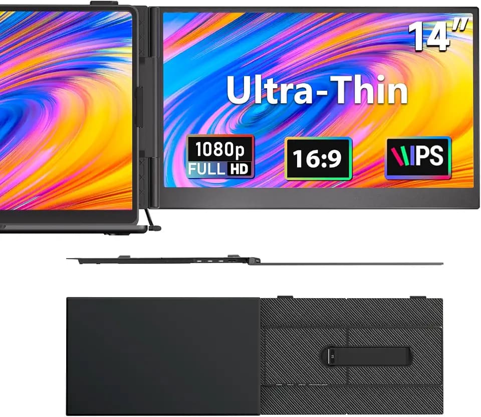 Laptop Screen Extender, 1.3lb Ultra Lightweight 14" 1080P FHD Portable Monitor for Laptop, Plug & Play Dual Travel Screen Monitor, Laptops Dual Monitors Attachment, Fits Windows/Mac/Android/Chrome