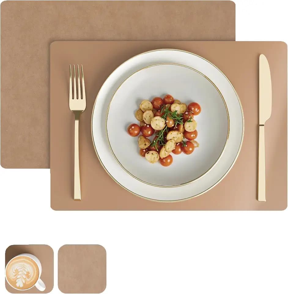 Encasa XO Leder-Tischsets & Untersetzer, Abwischbar 42x30 & 9 cm
