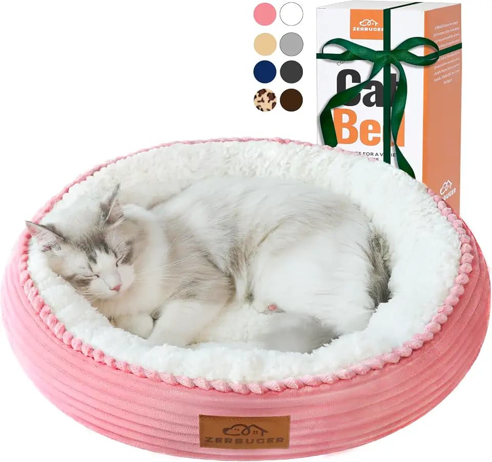 Zerbuger 20in Pink Round Dog Bed Sofa for Dogs Cats, Machine Washable