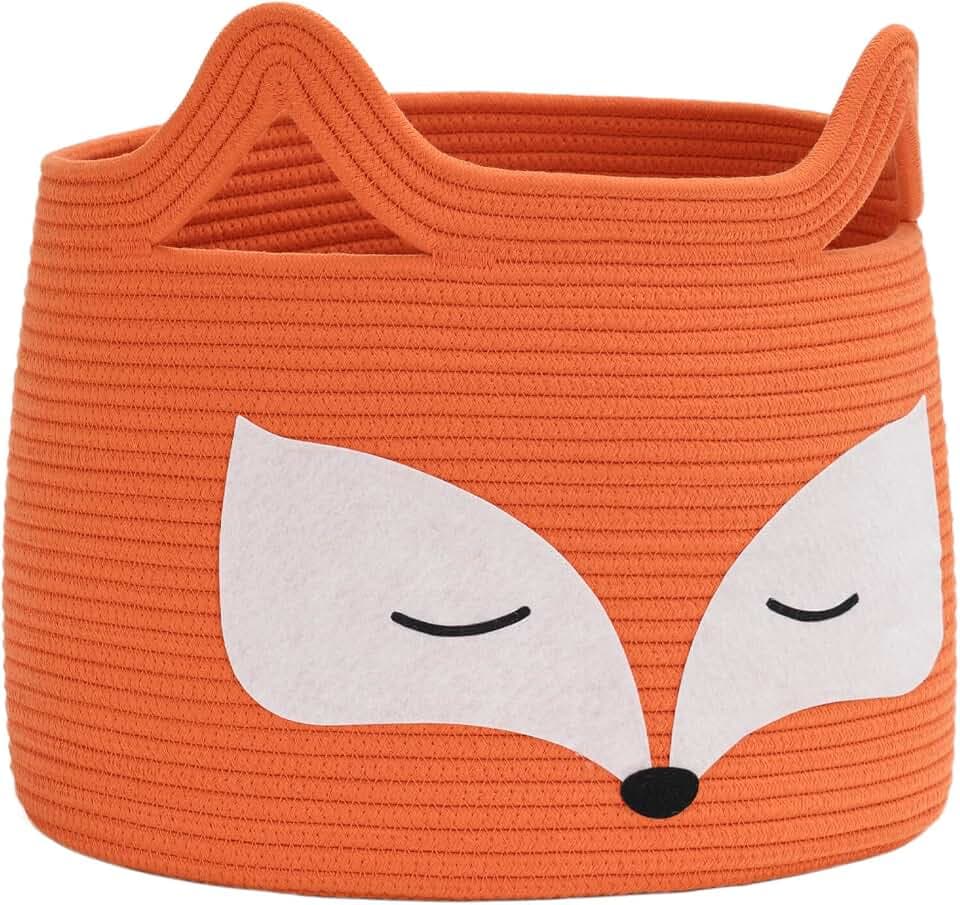 Fox Large Woven Rope Toy Basket for Home Décor, Orange