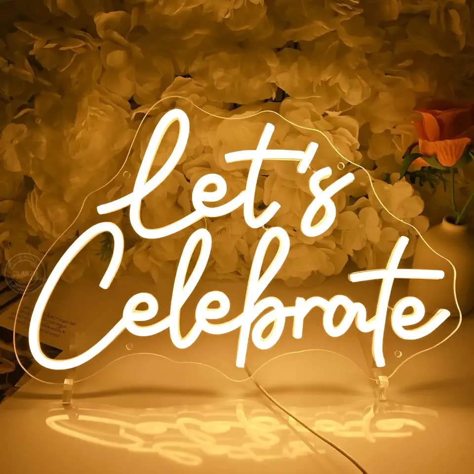Planzo Let's Celebrate LED Neon Sign Light Wedding Graduation Wall Decor