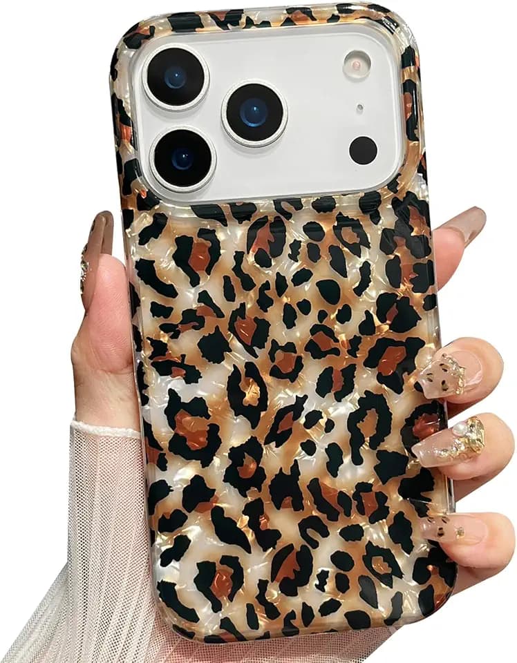 for iPhone 17 Pro Case Cheetah Print Leopard Girly Luxury Sparkle Cute Trendy Silicone Shockproof Protective Phone Case for iPhone 17 Pro