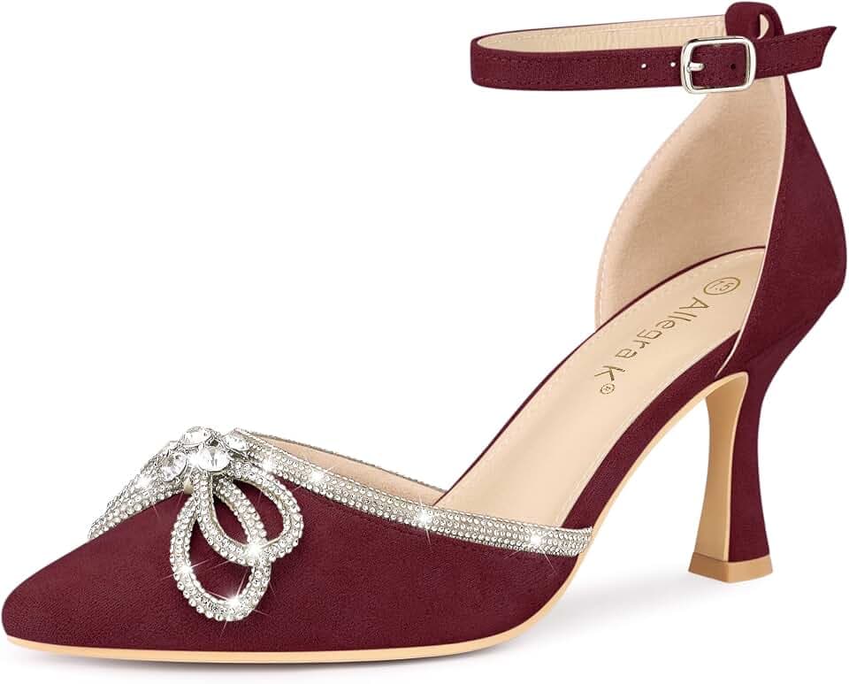 Allegra K Damen Strass Schleife Knöchelriemen Stiletto Absatz Sandalen Pumps