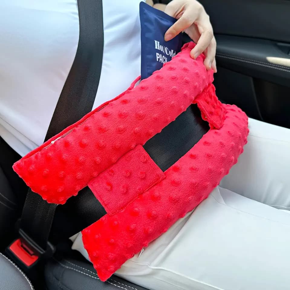 Hysterectomy Pillow Post Surgery Hysterectomy Recovery Must Haves Gifts Seatbelt Pillows with Pocket for Hot Cold Pack, After Surgery Abdominal Tummy Tuck Car Pillow Minky Dot Red