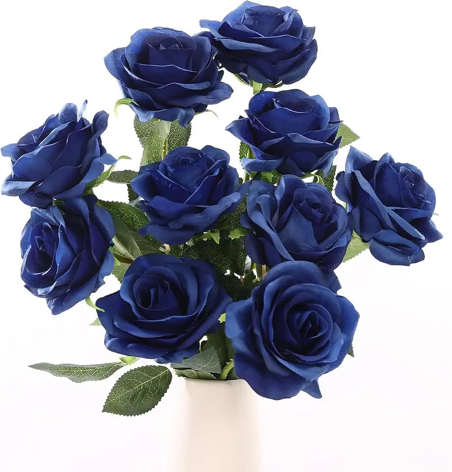 DuHouse 10pcs Fake Roses Artificial Silk Flowers Faux Rose(Navy Blue)