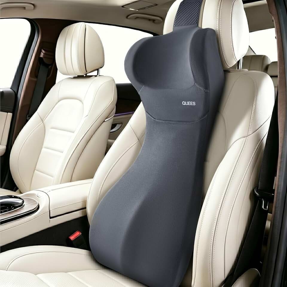 Lumbar Support Pillow for Car with Headrest, Memory Foam Cushion for Back & Neck Support, Muscle Fatigue Relief, Full-Length S-Curve Support for Long Drives, Fits Cars, SUVs, Trucks