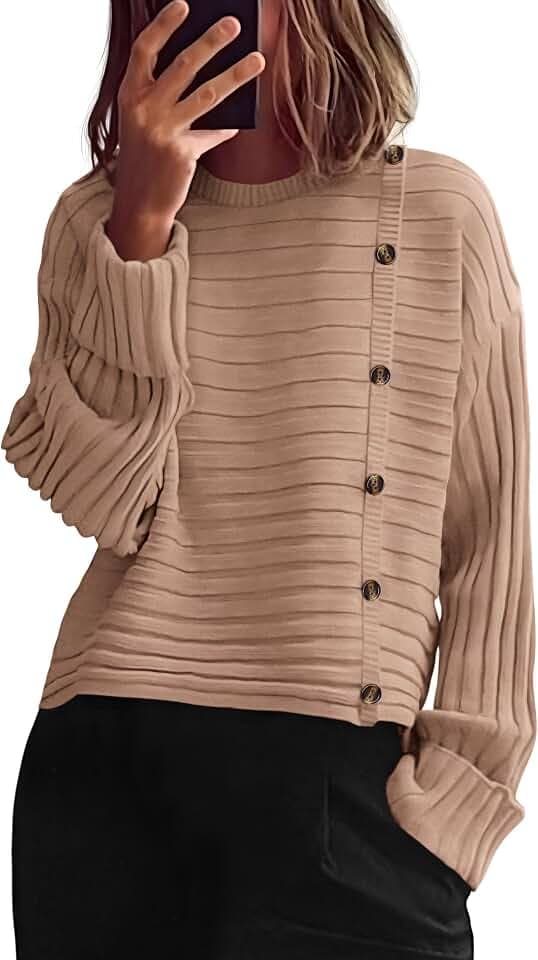 PRETTYGARDEN Womens Asymmetric Button Long Sleeve Sweater
