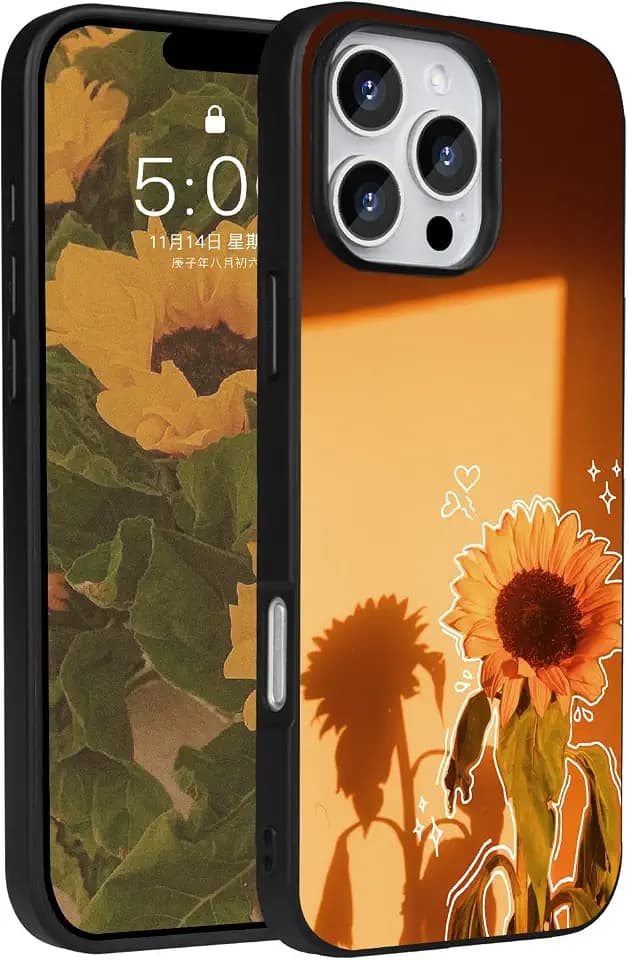 for iPhone 16 Pro Max Case,[Compatible with MagSafe] [Glow in The Dark] Slim Fit Military-Grade Shockproof Camera Protection Aesthetic Cute Rugged Magnetic Case for iPhone 16 Pro Max Sunflower