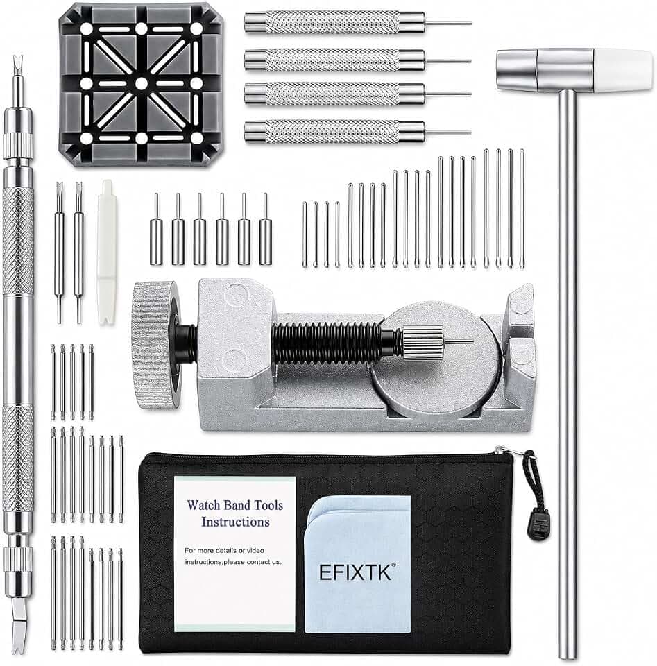 EFIXTK Watch Link Removal Kit, Watch Band Tool for Watch Bracelet Resizing,Adjustment -Watch Strap Pins Repair,Fixing,Replacement Set with 20 Spring Bars,20 Watch Cotter Pins