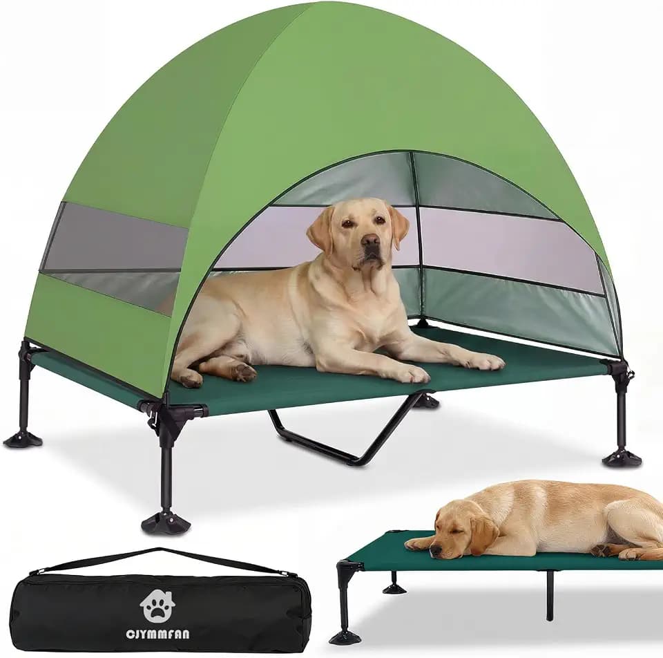Elevated Dog Bed with Upgraded Canopy, Raised Outdoor Dog Tent with Powerful Anti-Slip Feet, Portable Pet Cot with Larger Shade, Raised Cooling Bed for Camping, Backyard, Beach, Poolside