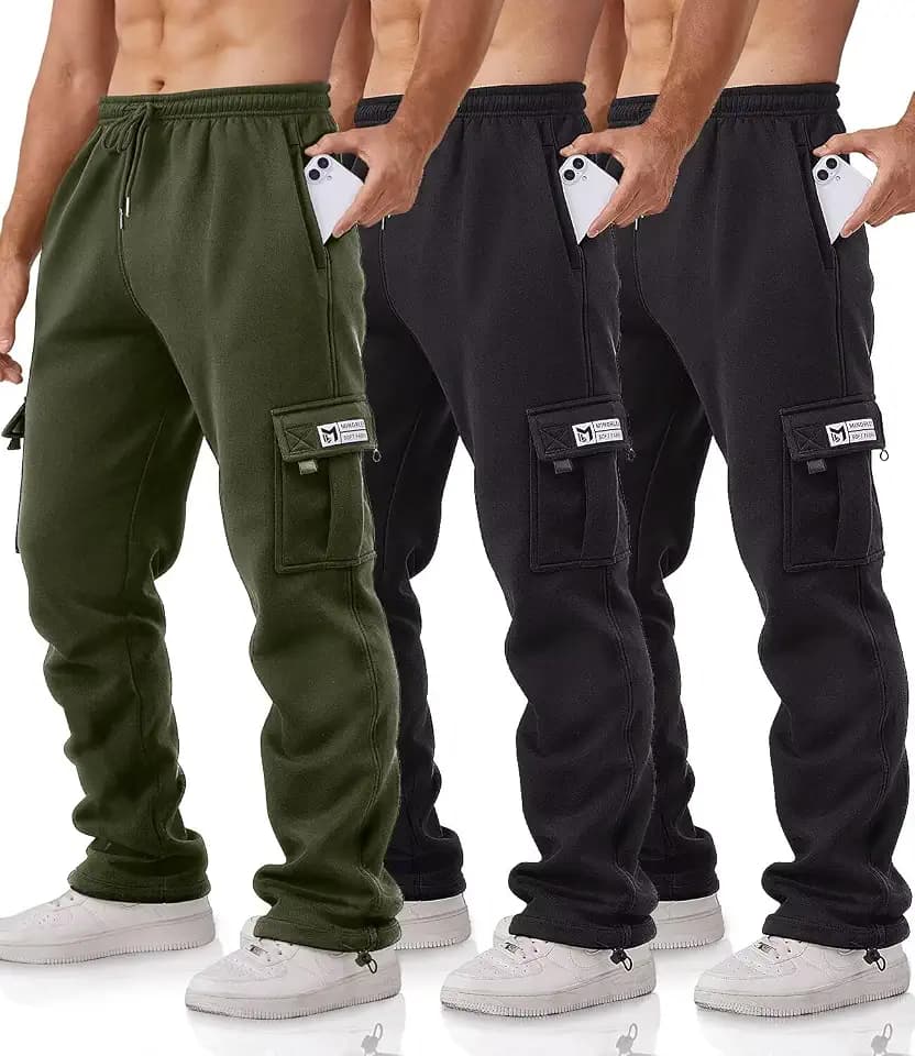 Cargo Pants for Men 3 Pack Relaxed Fit Mens Joggers with Pockets,Fleece Hiking Tactical Workout Pants Casual