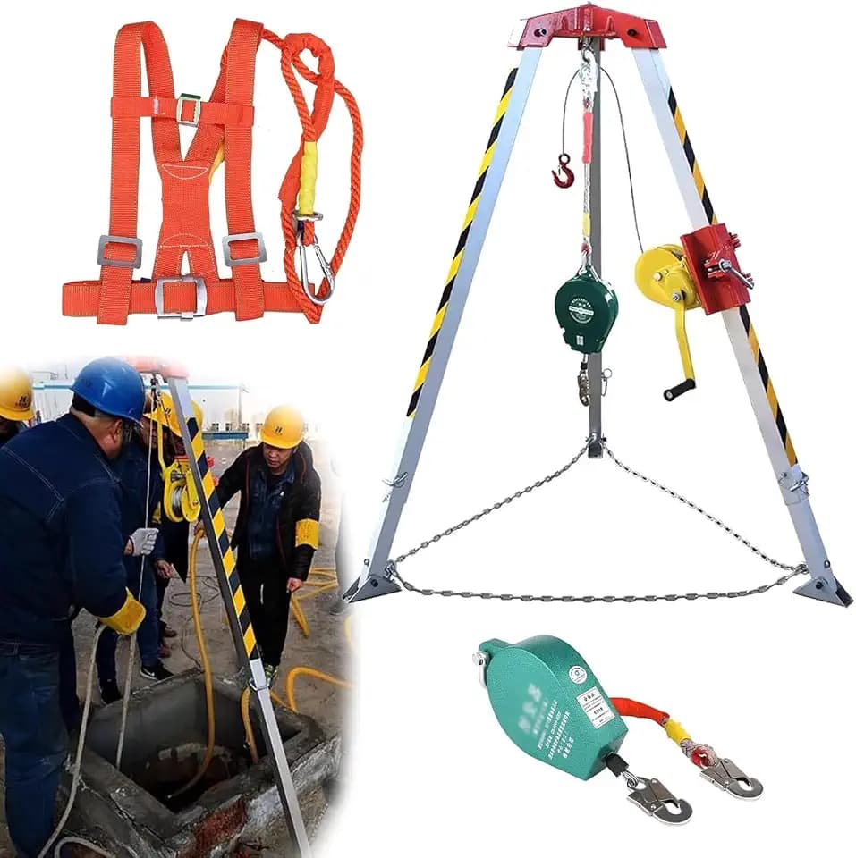 Industrial Rescue Tripod - 1200LBS Capacity Aluminum Hoist Tripod with Anti-Fall Self-Locking System, for Narrow Space Lifting & Emergency Retrieval, Manned Safety Equipment