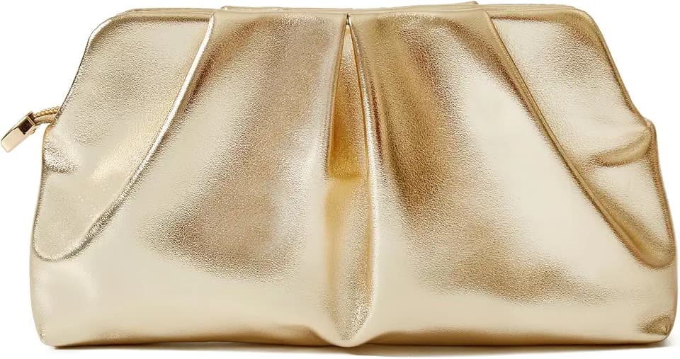 Women Clutch Bag Dressy Formal Handbag Pleated PU Clutch Purse Detachable Chain