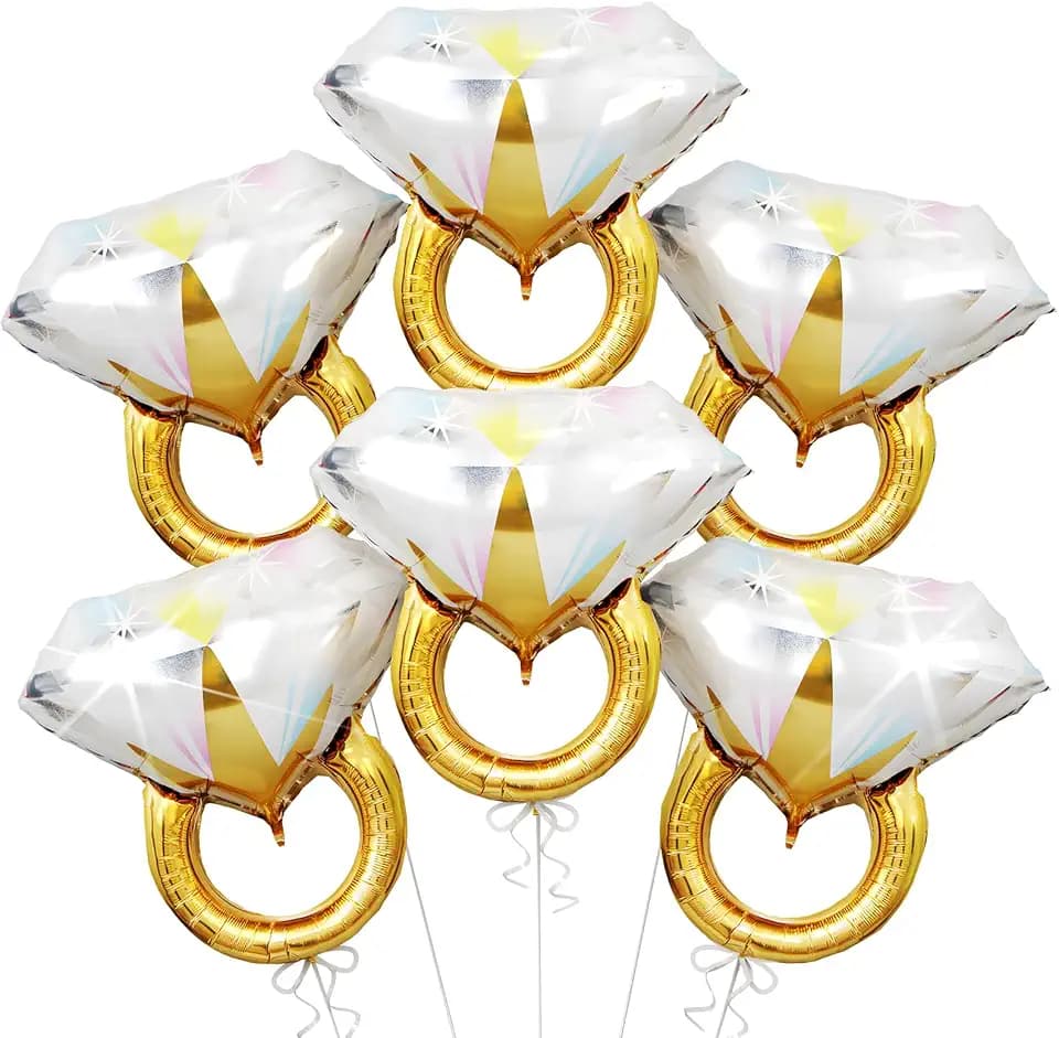 Diamond Ring Balloons, 6 Pcs Large Foil for Engagement Bridal Shower Party