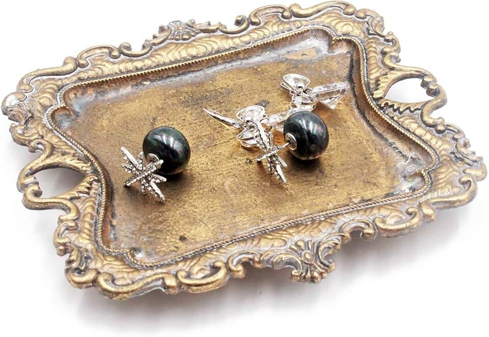 Funly mee SharpCost Small Antique Trinket Dish Vintage Gold Jewelry Tray, Ring Holder