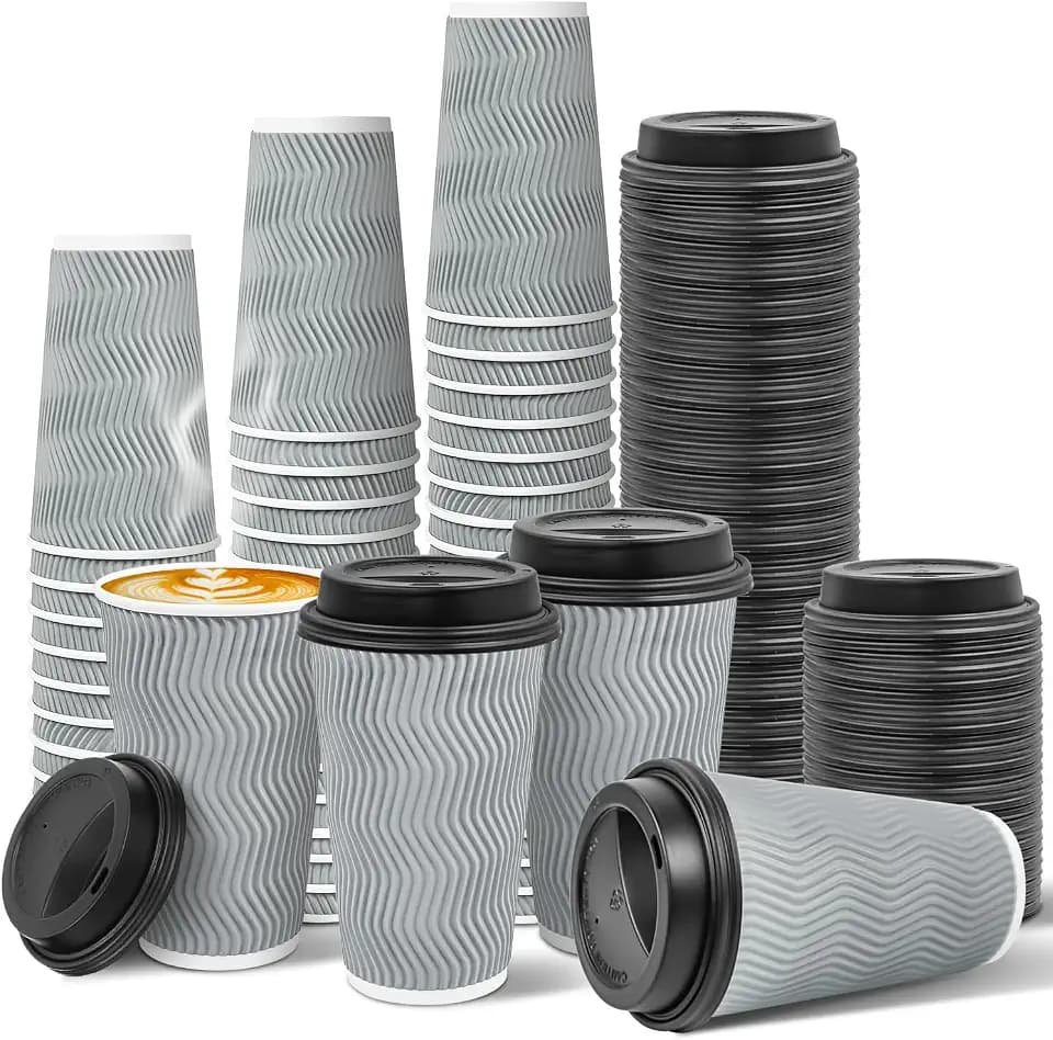 Ginkgo 100 Pack 16 oz Disposable Insulated Coffee Cups With Lids