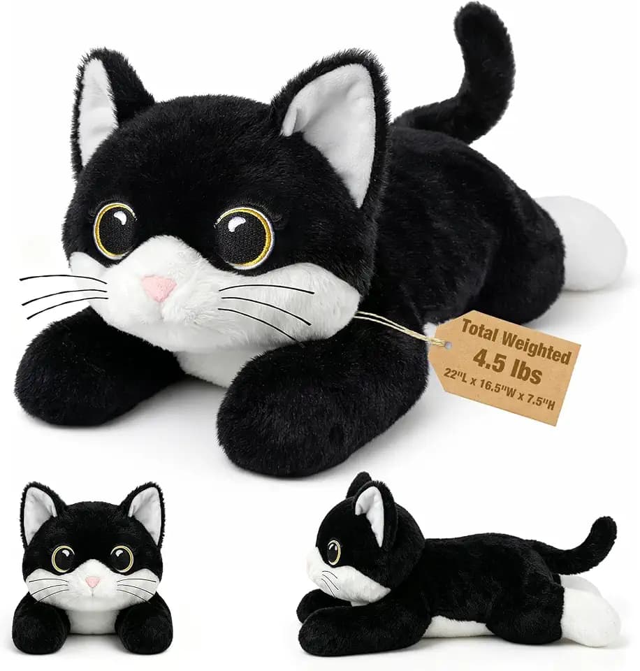 Bobbie & Laxi 22" Laying Black Cat Plush, 4.5 lbs Weighted Stuffed Animals