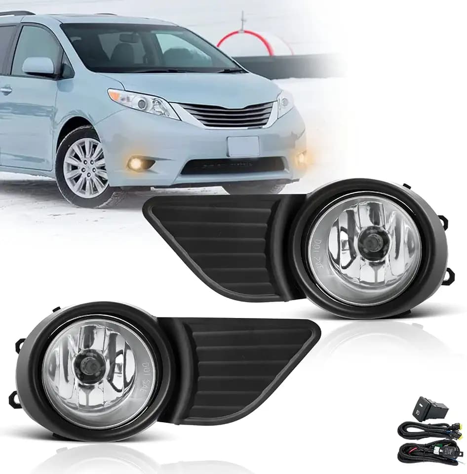 Fog Lights Assembly 2011 2012 2013 2014 2015 2016 2017 Toyota Sienna(Not Fit SE Models) Fog Lights Replacement Kit with Wiring & Switch H11 12V 55W Halogen Bulbs Clear Lens