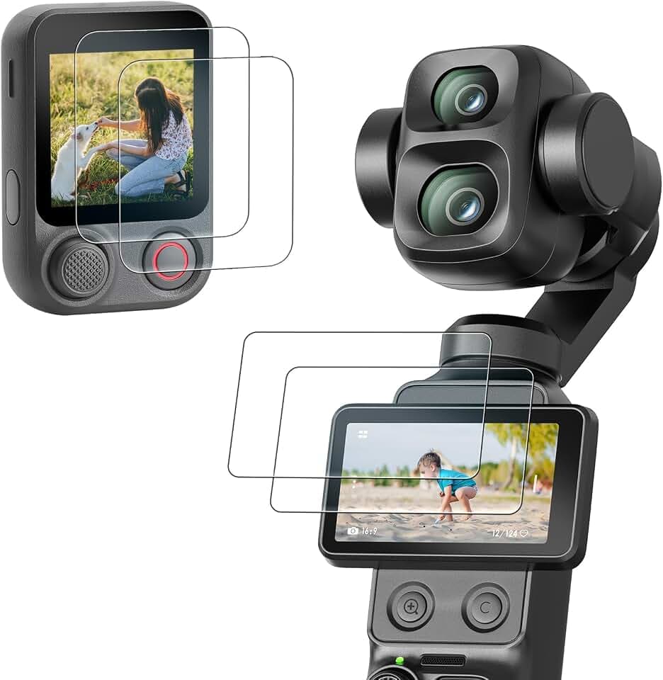 AMAZEAR Displayschutz-Set für DJI Osmo Pocket 4P & Osmo Mobile 8P (4 Stück) – 2x Panzerglas für Pocket 4 Pro + 2x für OM 8P FrameTap Display, 9H Härte, Ultra HD, berührungsempfindlich, blasenfrei