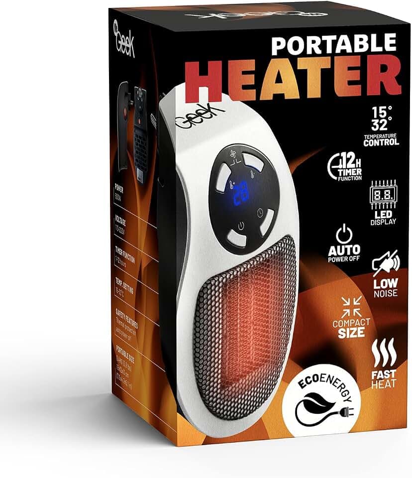 WG-BLUE01: Infrarot-Elektroheizung mit direktem Anschluss an die Steckdose und Schnellheizung. 500 W, automatische Abschaltung, Timer, maximale Stille. weiße Farbe