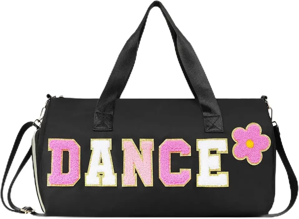 Dance Bag for Girls, KUIRAN Travel Duffel Bag with Shoe Compartment Lightweight Gym Sport Ballet Weekender Bag - Black
