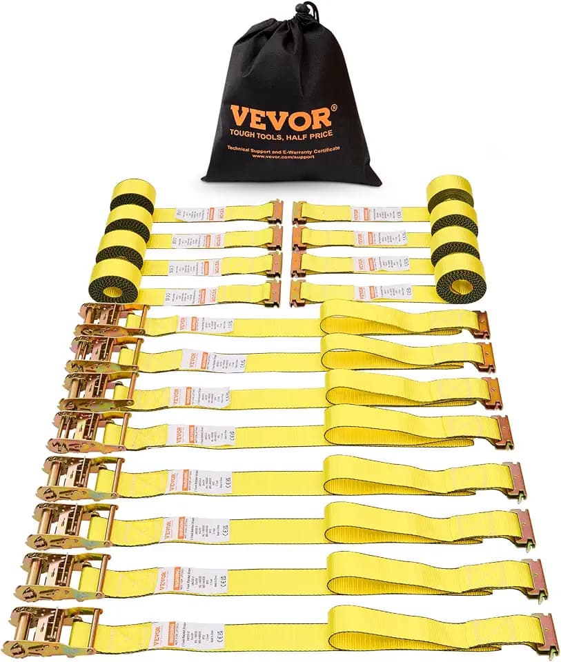 VEVOR 8er-Set Spanngurt 0,05 x 4,6 m Zurrgurt 1995,8 kg Ratschenzurrgurt Polyester-Gurt Kohlenstoffstahl-Haken Befestigungsgurt Ratschenspanngurt Ideal für Motorräder Fahrräder Kajaks UTV Boote ATV